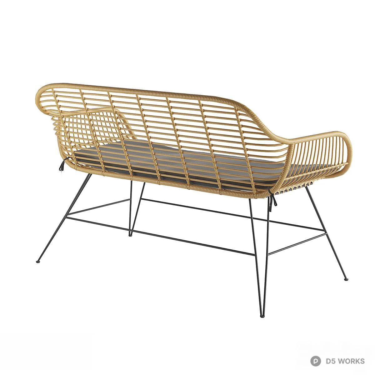 Rattan Outdoor Bench With Metal Legs 3d model thumbnail 2