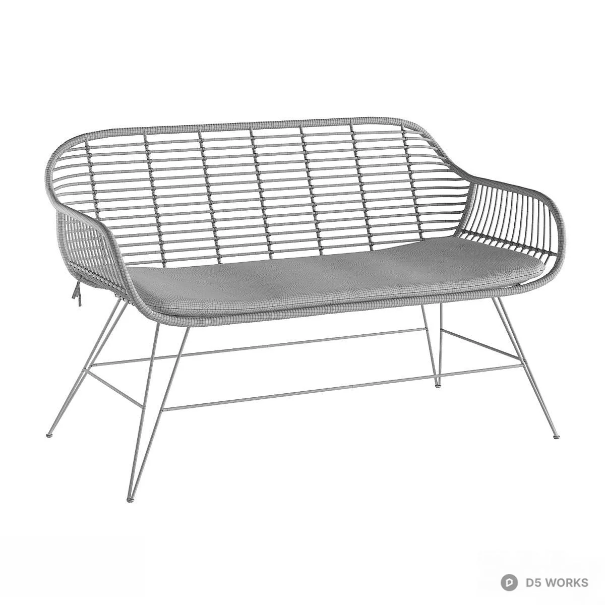 Rattan Outdoor Bench With Metal Legs 3d model thumbnail 3