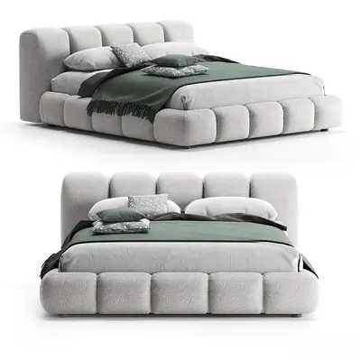 Upholstered Modular Headboard Double Bed 3d model