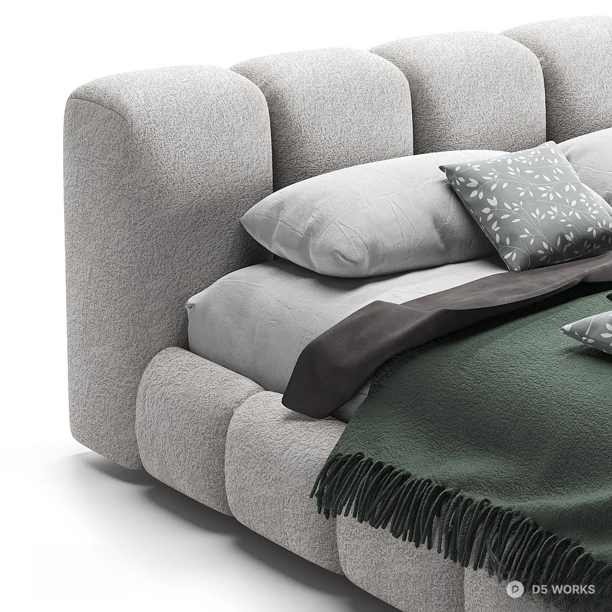 Upholstered Modular Headboard Double Bed 3d model thumbnail 3