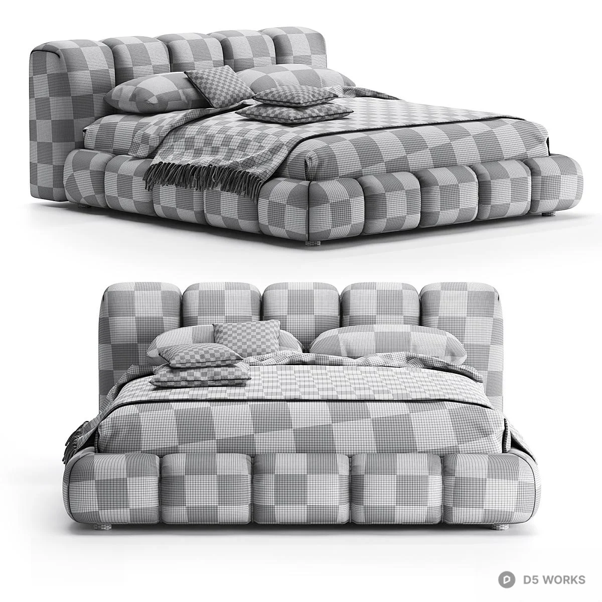 Upholstered Modular Headboard Double Bed 3d model thumbnail 4