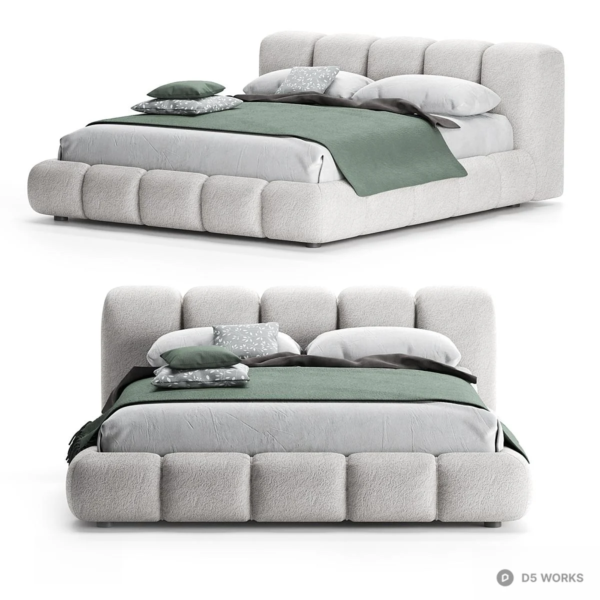 Upholstered Modular Headboard Double Bed 3d model thumbnail 2