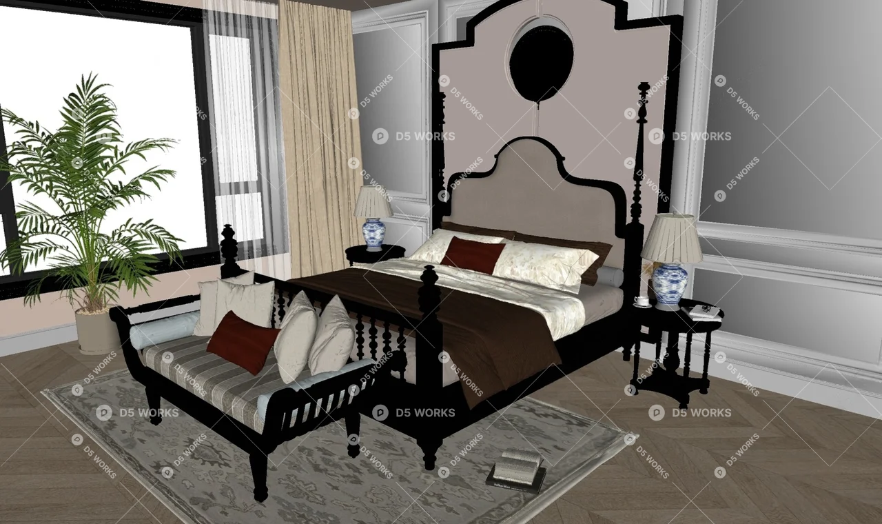 Traditional Home Bedroom 3d model thumbnail 2
