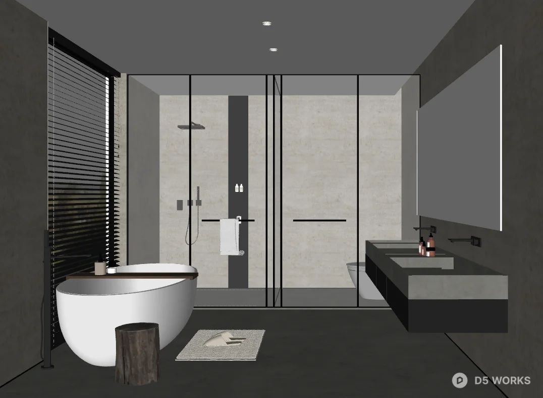 Minimalist Concrete Bathroom With Freestanding Tub 3d model thumbnail 2