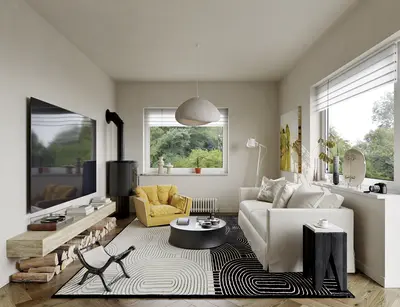 Minimalist Living Room with Yellow Accent Chair 3d model