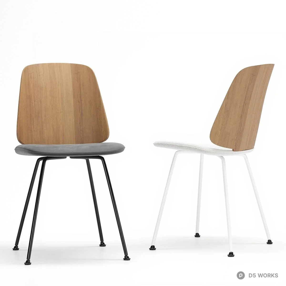 Wooden Back Dining Chair With Metal Legs 3d model - Image 1