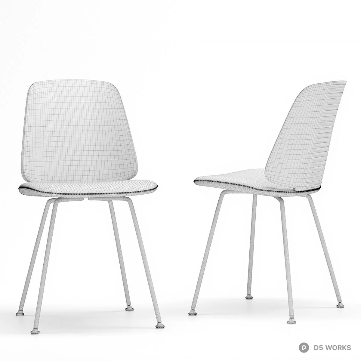 Wooden Back Dining Chair With Metal Legs 3d model thumbnail 2
