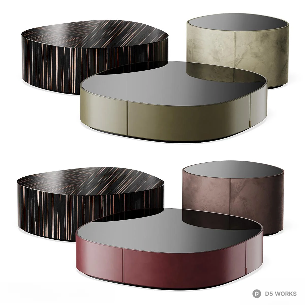 Minimalist Round Coffee Table Set 3d model thumbnail 5
