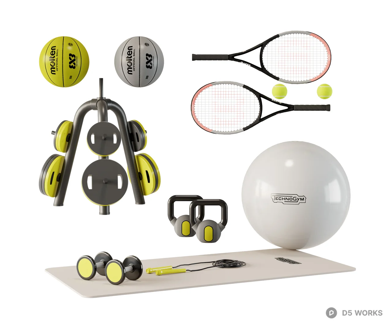 Tennis And Fitness Equipment Set 3d model - Image 1