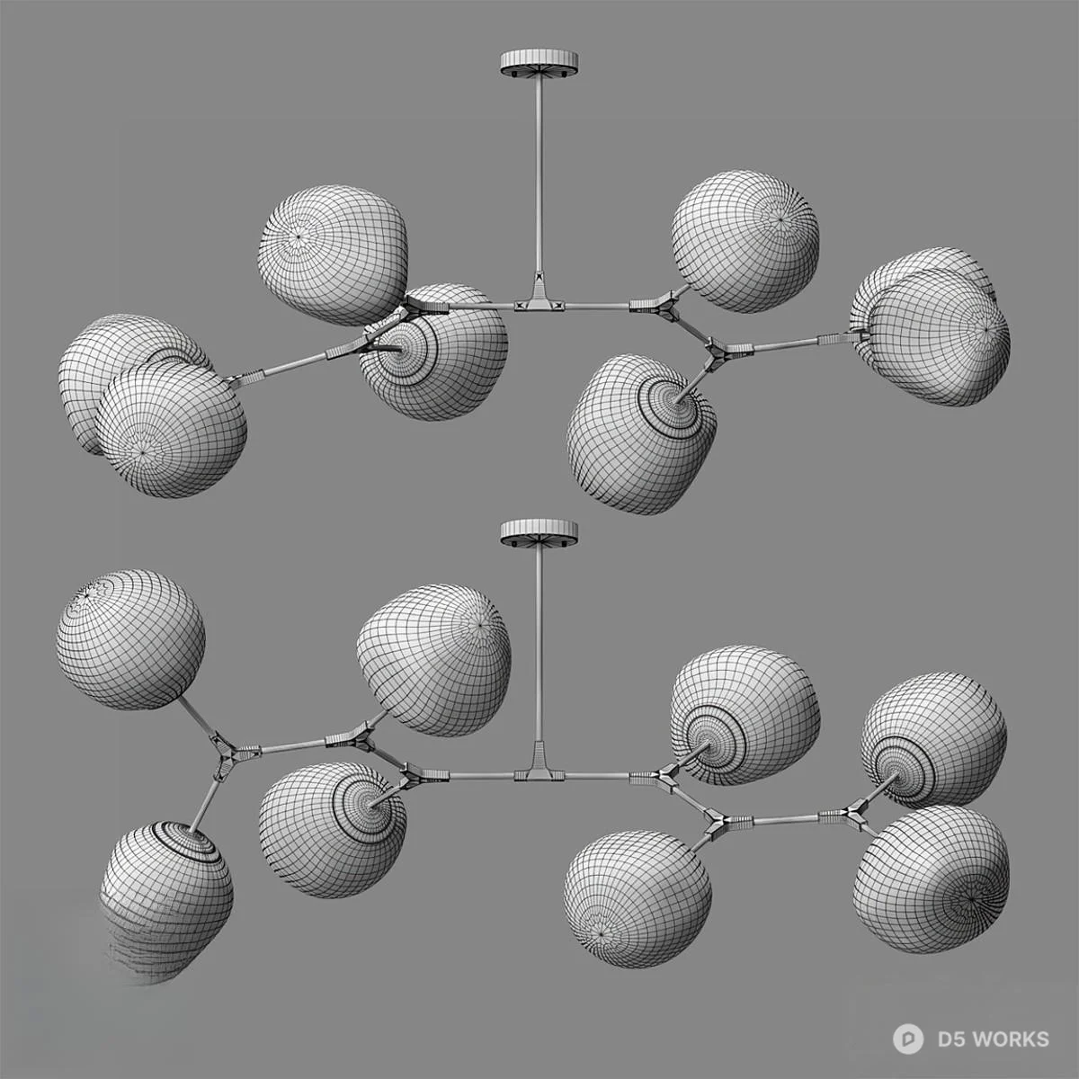Modern Glass Globe Chandelier 3d model thumbnail 2