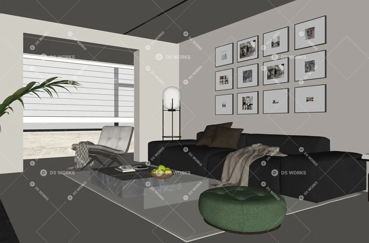 Modern Home Living Room 3d model thumbnail 3