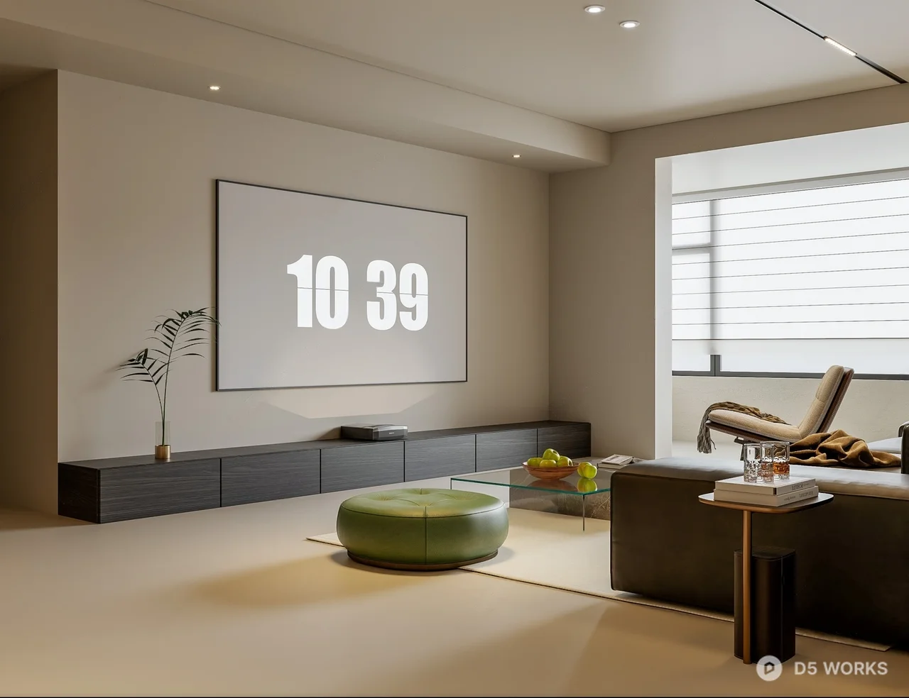 Modern Living Room with Leather Sofa and Gallery Wall 3d model thumbnail 2
