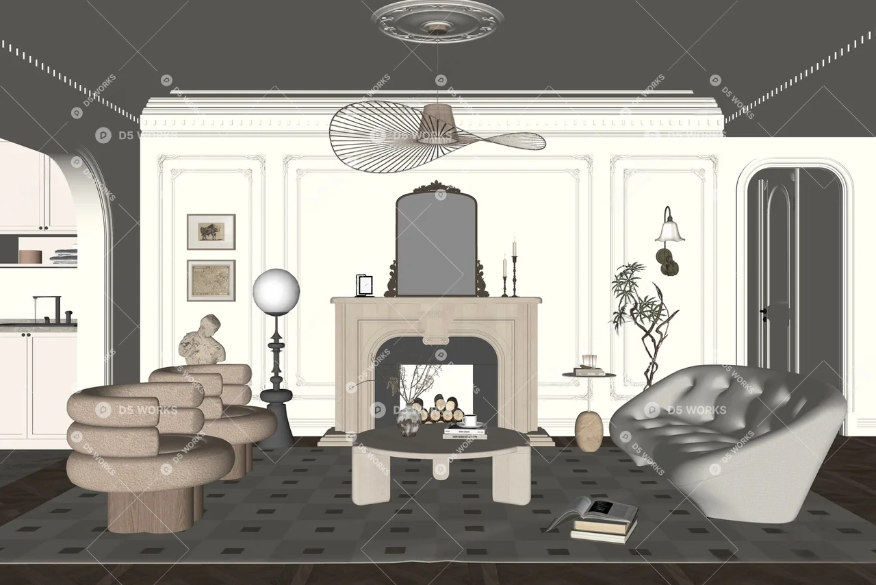 Contemporary Home Living Room 3d model thumbnail 2