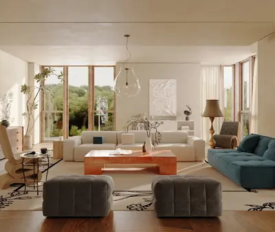 Minimalist Living Room With Natural Light And Modern Furniture 3d model
