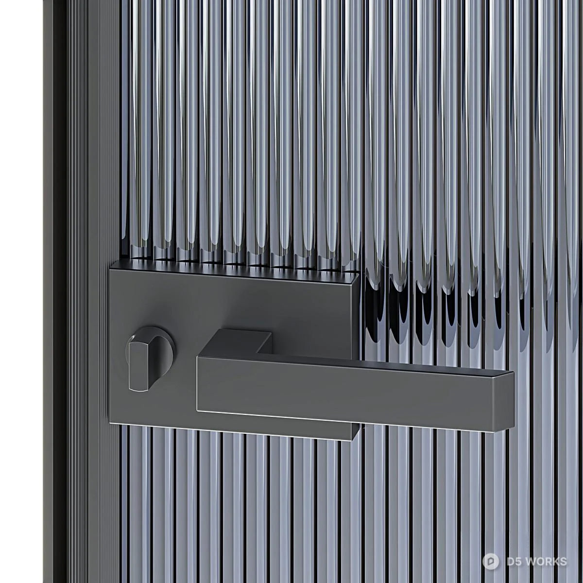 Minimalist Single Door With Ribbed Glass 3d model thumbnail 2