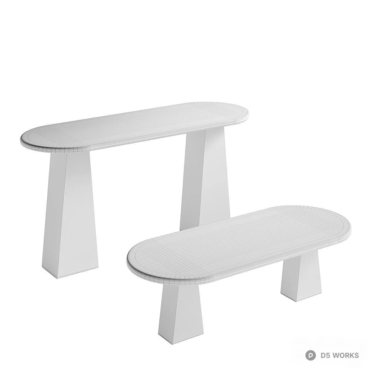 Minimalist Black Wood Dining Table And Bench Set 3d model thumbnail 6