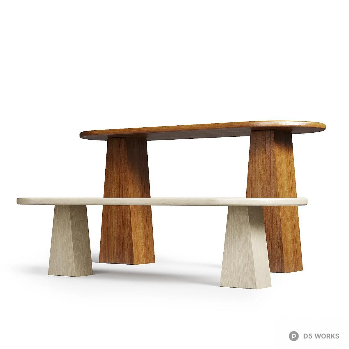 Minimalist Black Wood Dining Table And Bench Set 3d model thumbnail 2