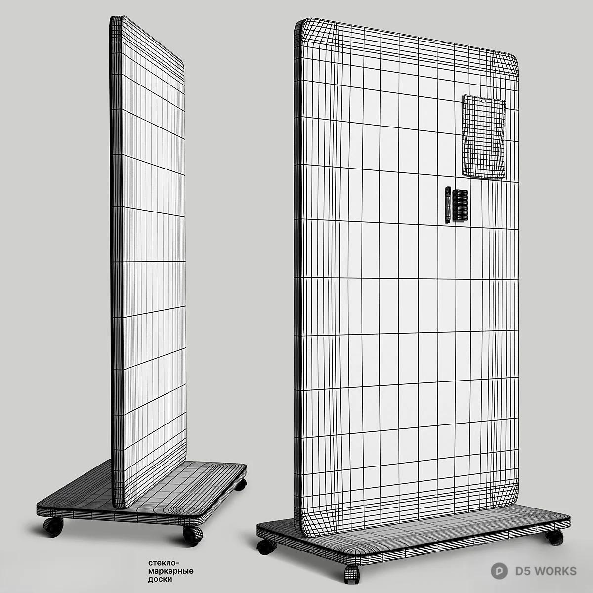 Mobile Whiteboard With Blue Panel 3d model thumbnail 4