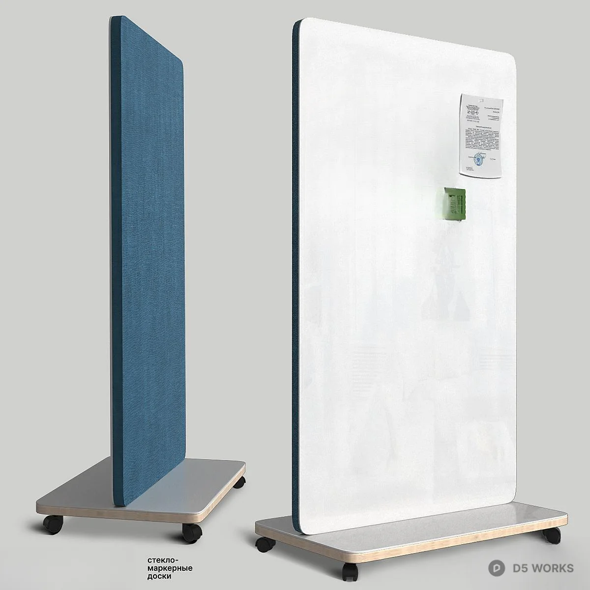 Mobile Whiteboard With Blue Panel 3d model - Image 1