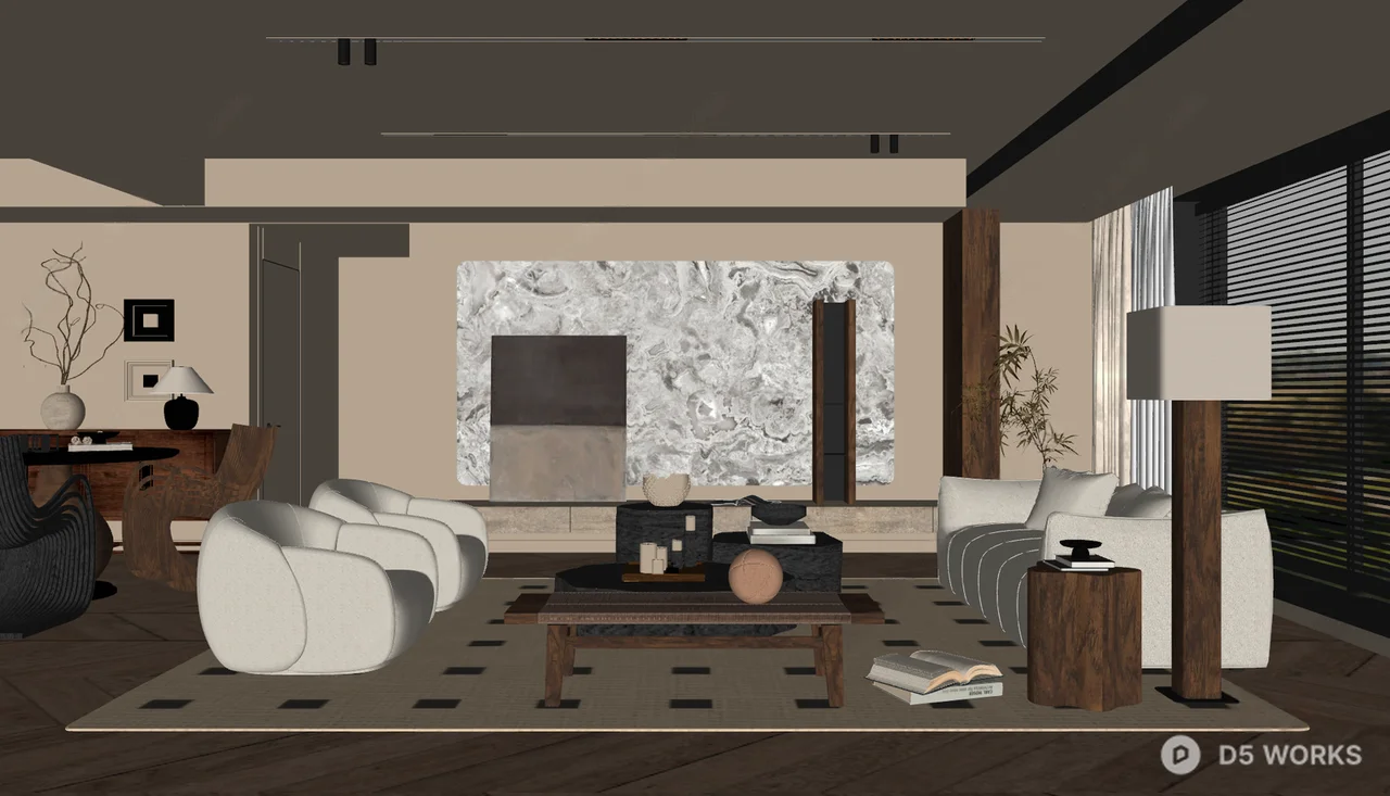 Modern Minimalist Living Dining Space 3d model thumbnail 2