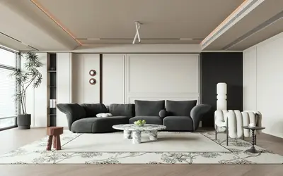 Minimalist Living Room With Modular Sofa And Marble Coffee Table 3d model
