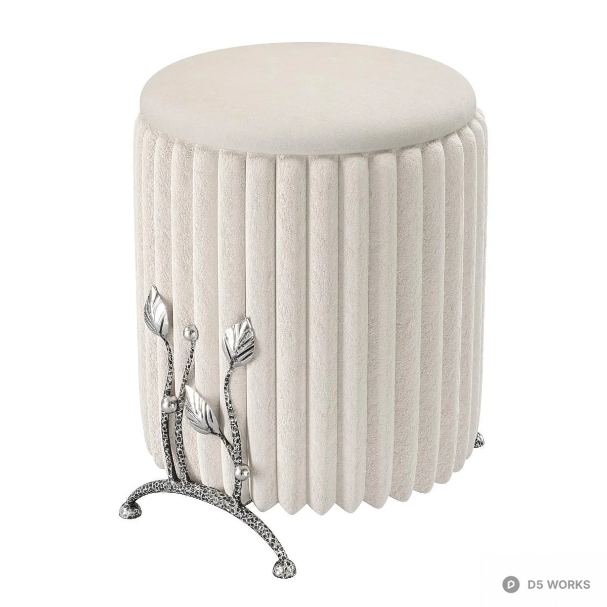 Ornate Velvet Pleated Stool With Floral Metal Base 3d model thumbnail 5