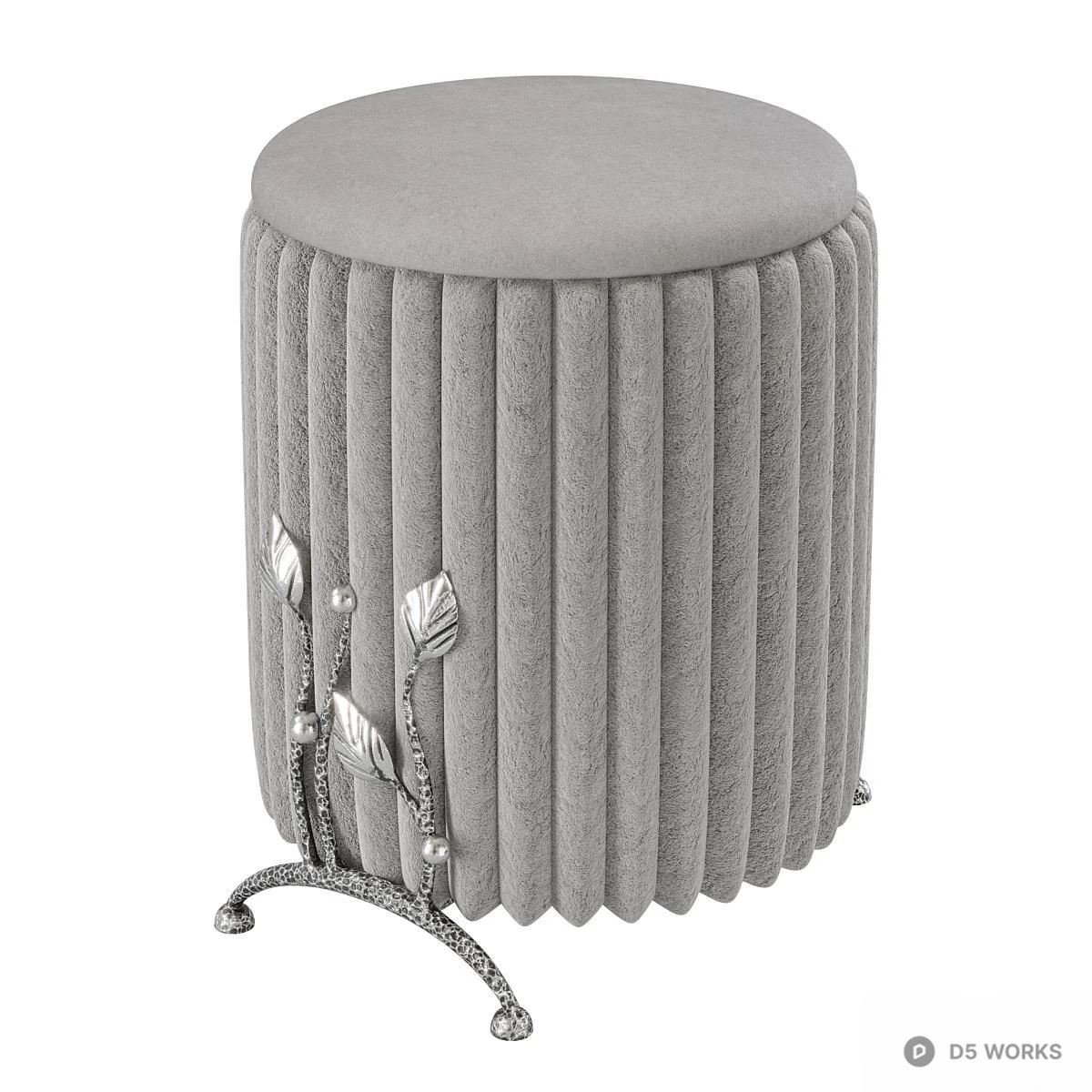Ornate Velvet Pleated Stool With Floral Metal Base 3d model thumbnail 2