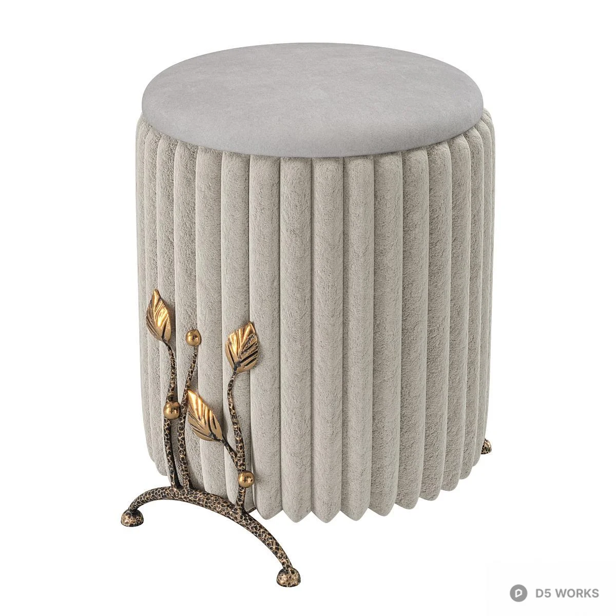 Ornate Velvet Pleated Stool With Floral Metal Base 3d model thumbnail 3