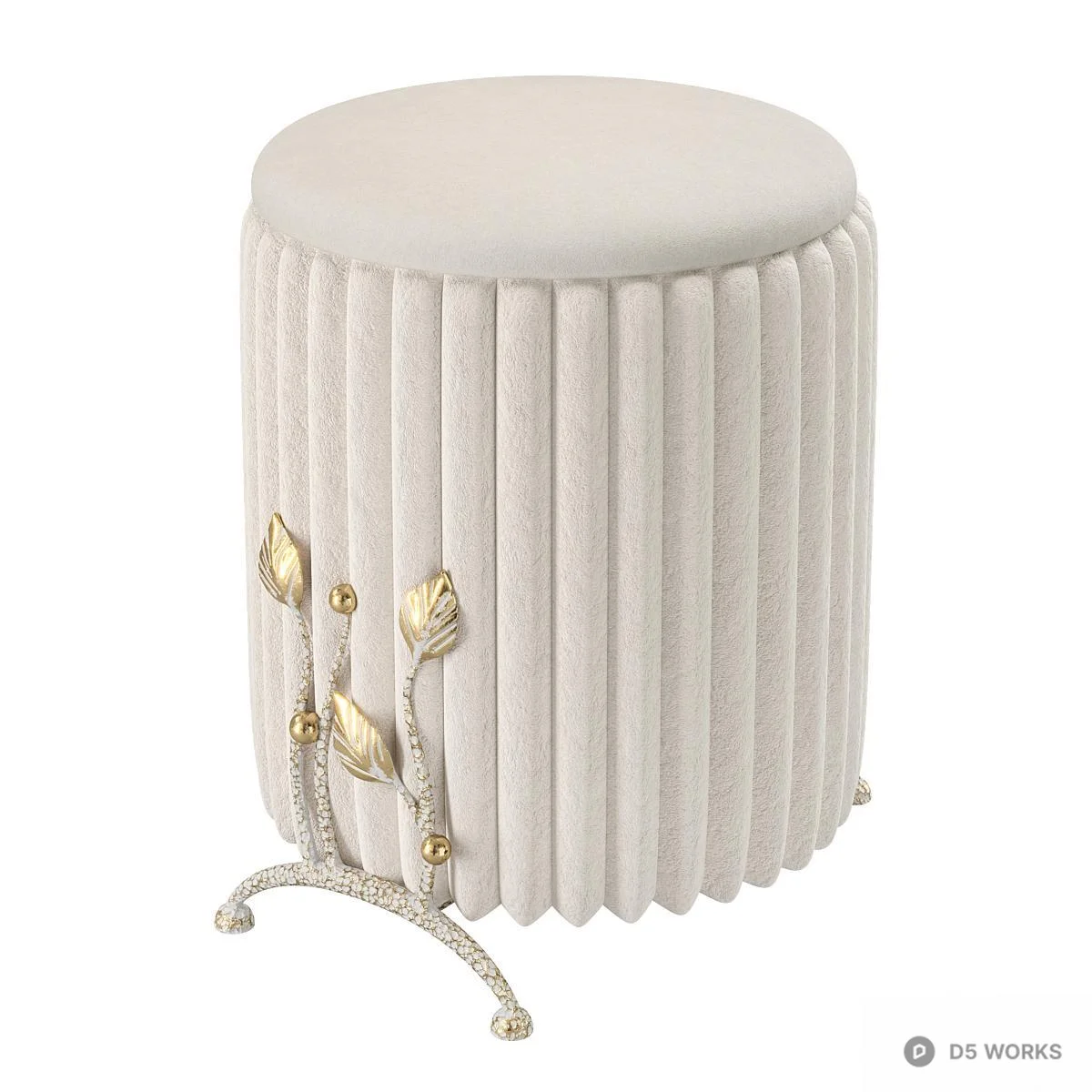 Ornate Velvet Pleated Stool With Floral Metal Base 3d model thumbnail 4