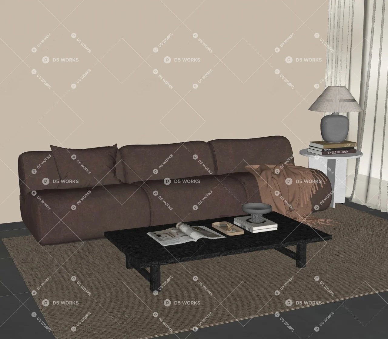 Sofa & Side Table Set 3d model thumbnail 2