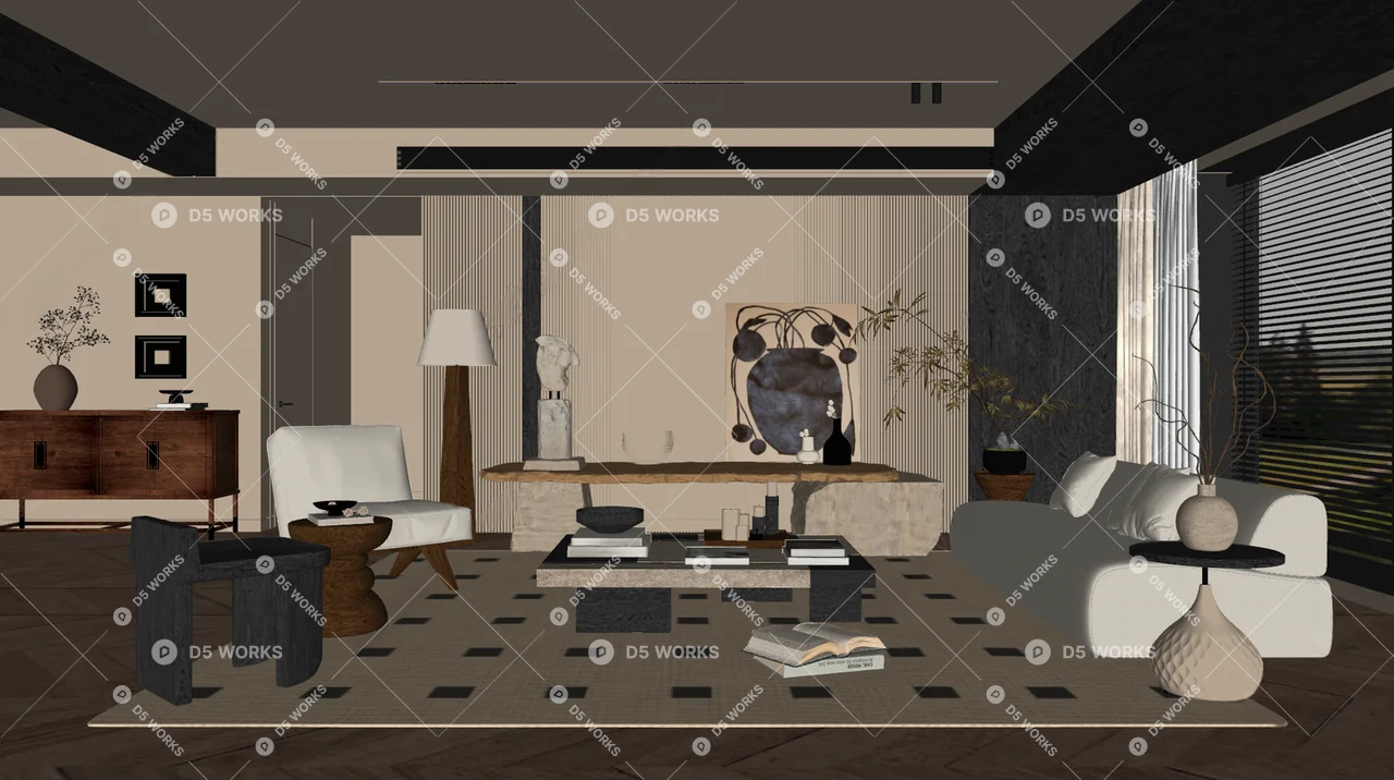 Mid-Century Modern Home Living Room 3d model thumbnail 2