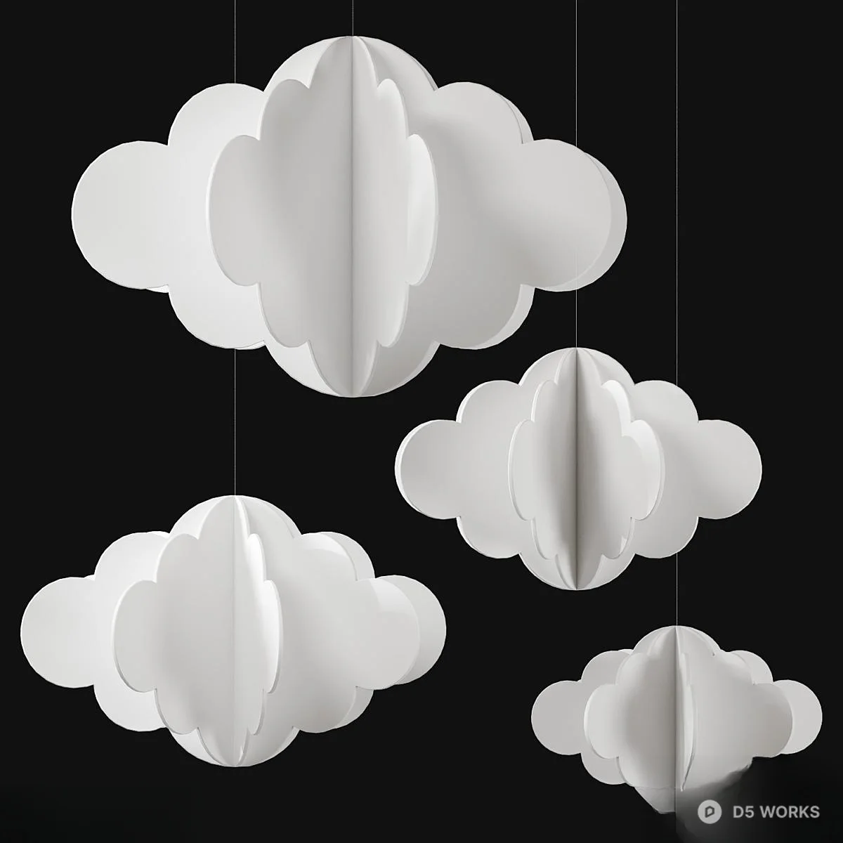 Cloud-Shaped Paper Decorative Ornament Set 3d model - Image 1