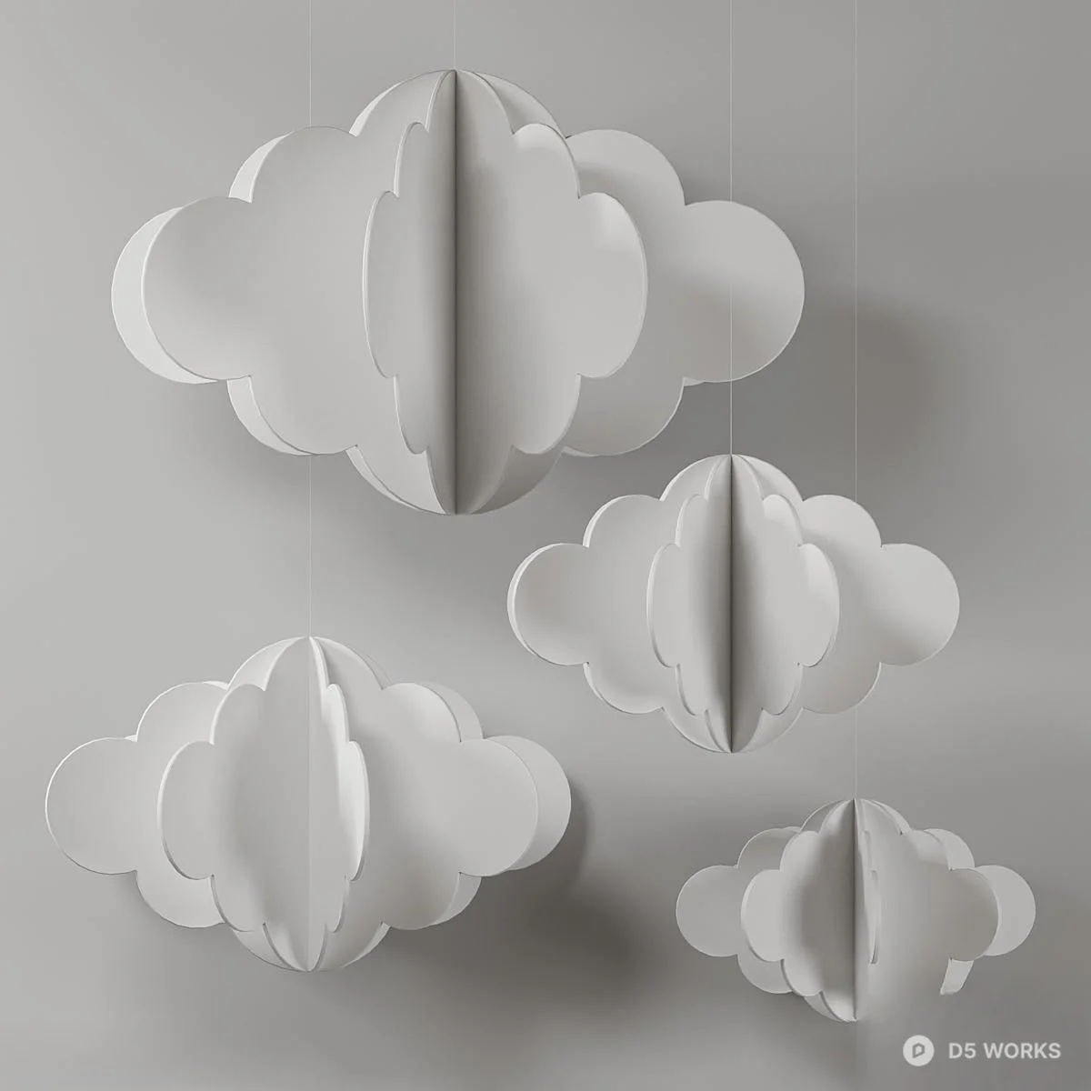 Cloud-Shaped Paper Decorative Ornament Set 3d model thumbnail 2