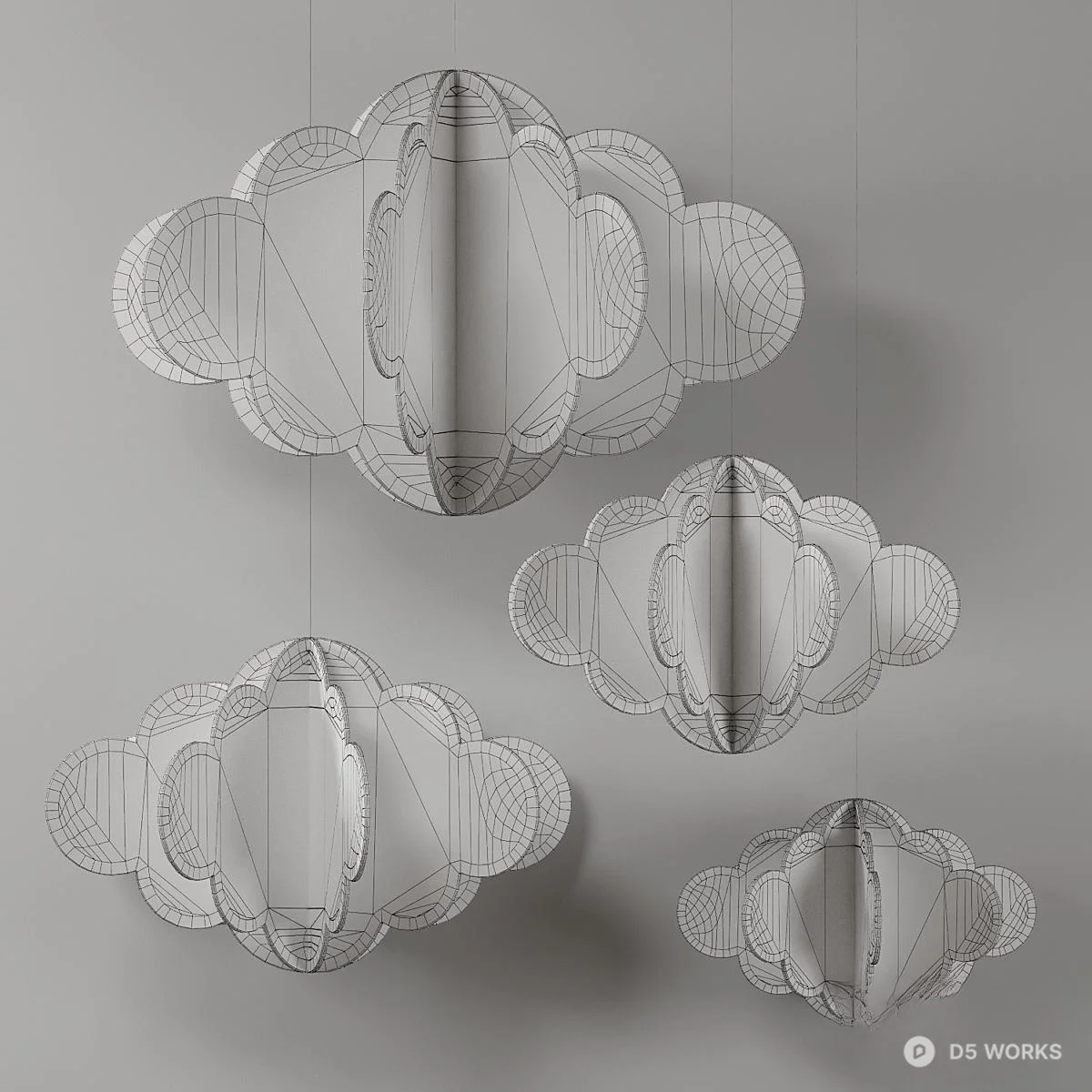 Cloud-Shaped Paper Decorative Ornament Set 3d model thumbnail 3