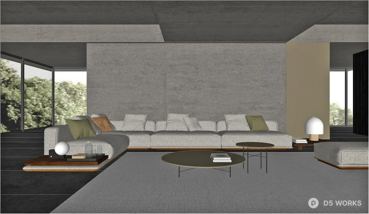 Minimalist Living Room with Sectional Sofa and Oval Coffee Table 3d model thumbnail 2