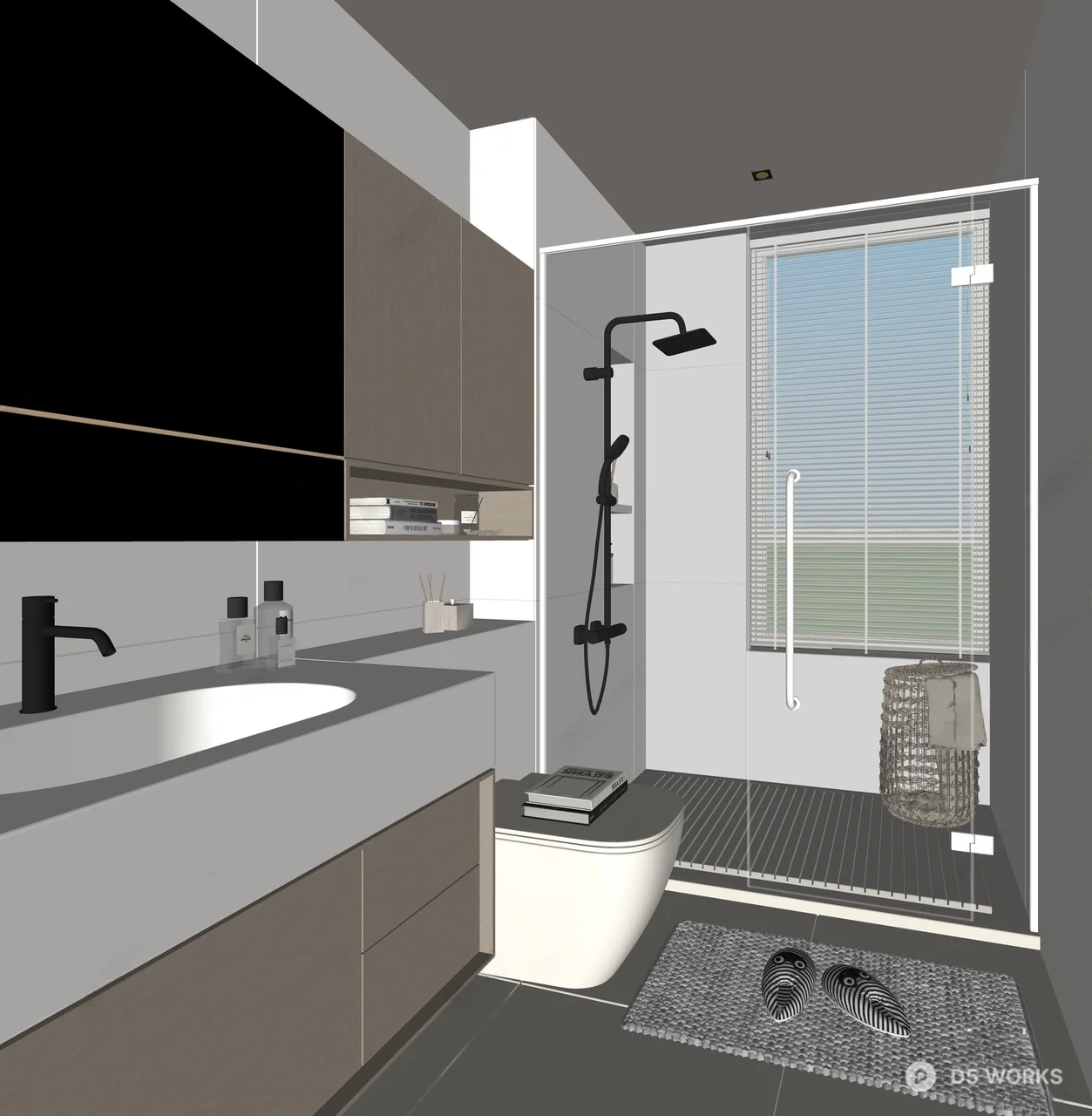 Minimalist Modern Bathroom With Integrated Vanity And Glass Shower 3d model thumbnail 2
