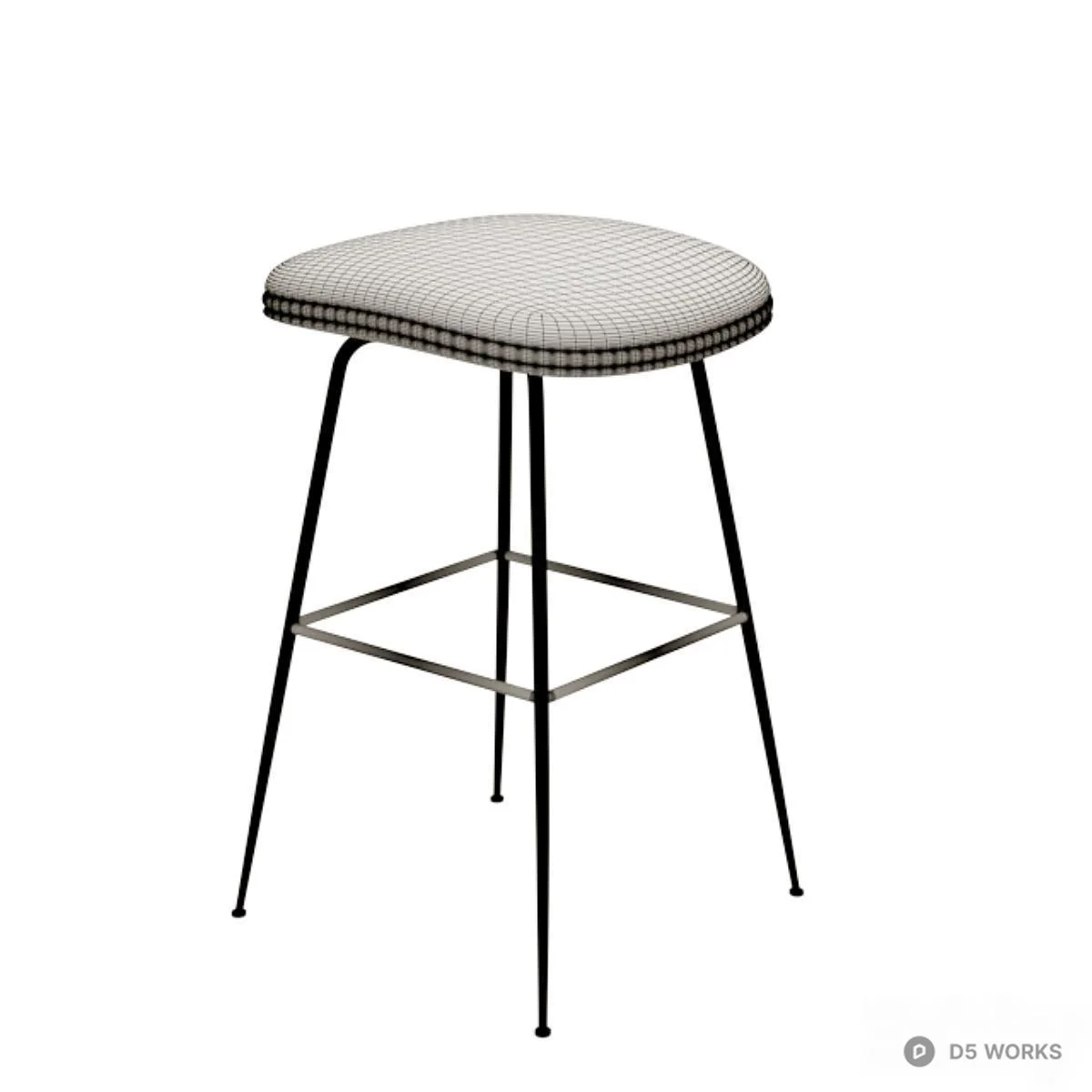 Leather Upholstered Bar Stool With Metal Frame 3d model thumbnail 2