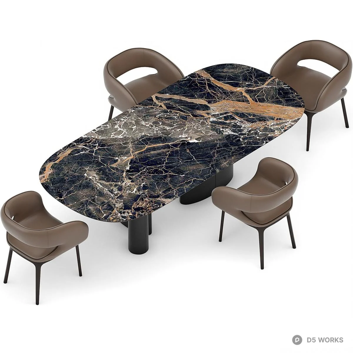 Marble Top Dining Table With Sculptural Base 3d model thumbnail 2