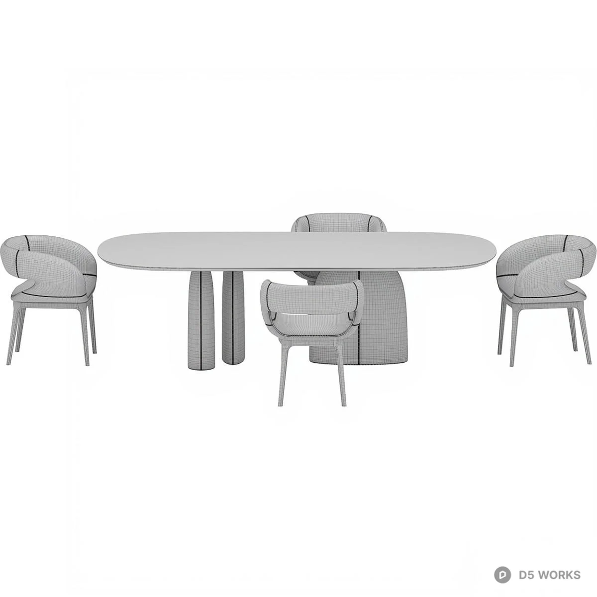 Marble Top Dining Table With Sculptural Base 3d model thumbnail 5
