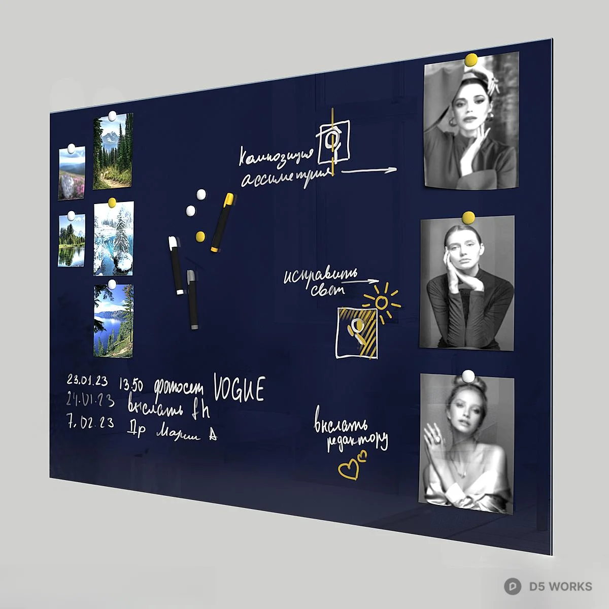 Blue Writing Board With Photo Clips 3d model thumbnail 3