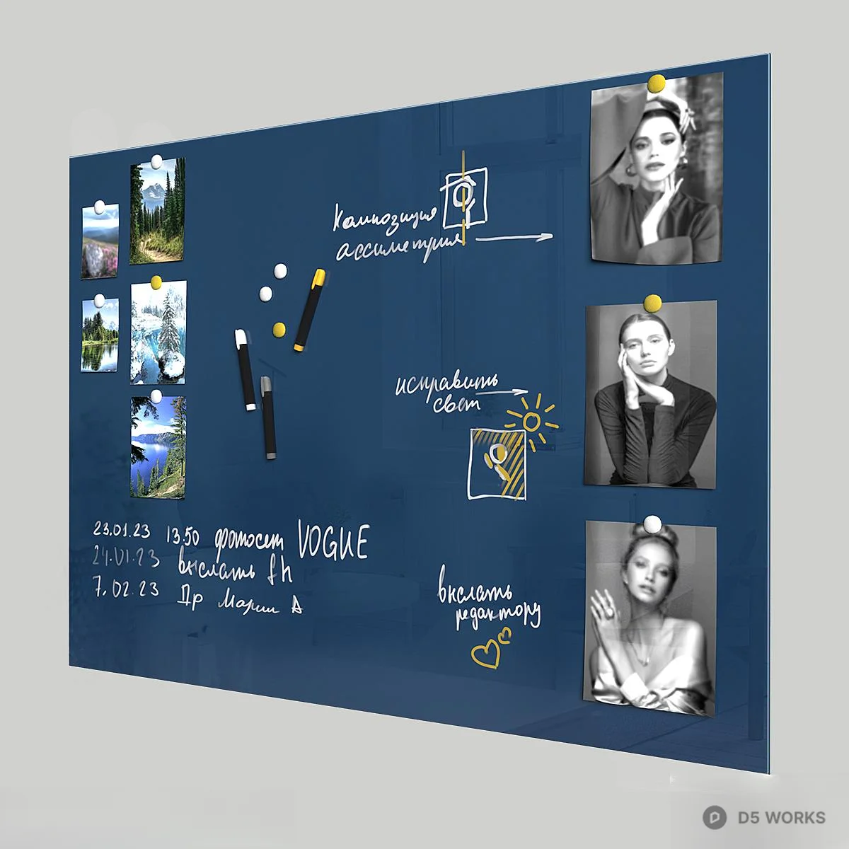 Blue Writing Board With Photo Clips 3d model thumbnail 2