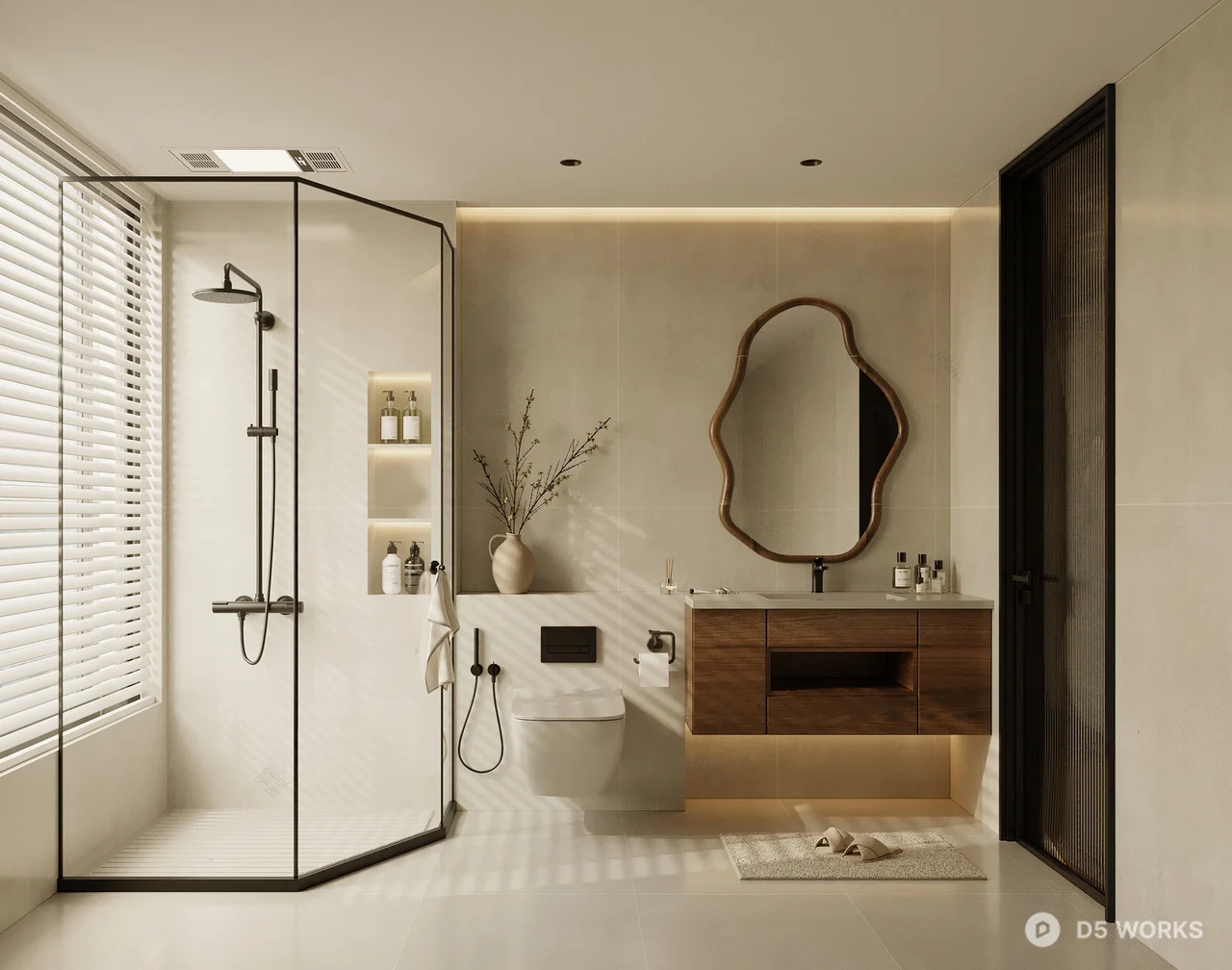 Modern Minimalist Bathroom With Glass Shower Enclosure 3d model - Image 1