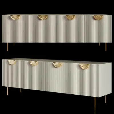 Ribboned Fluted TV Cabinet With Shell Handles 3d model
