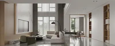 Modern Villa Living Room with Minimalist Aesthetic 3d model