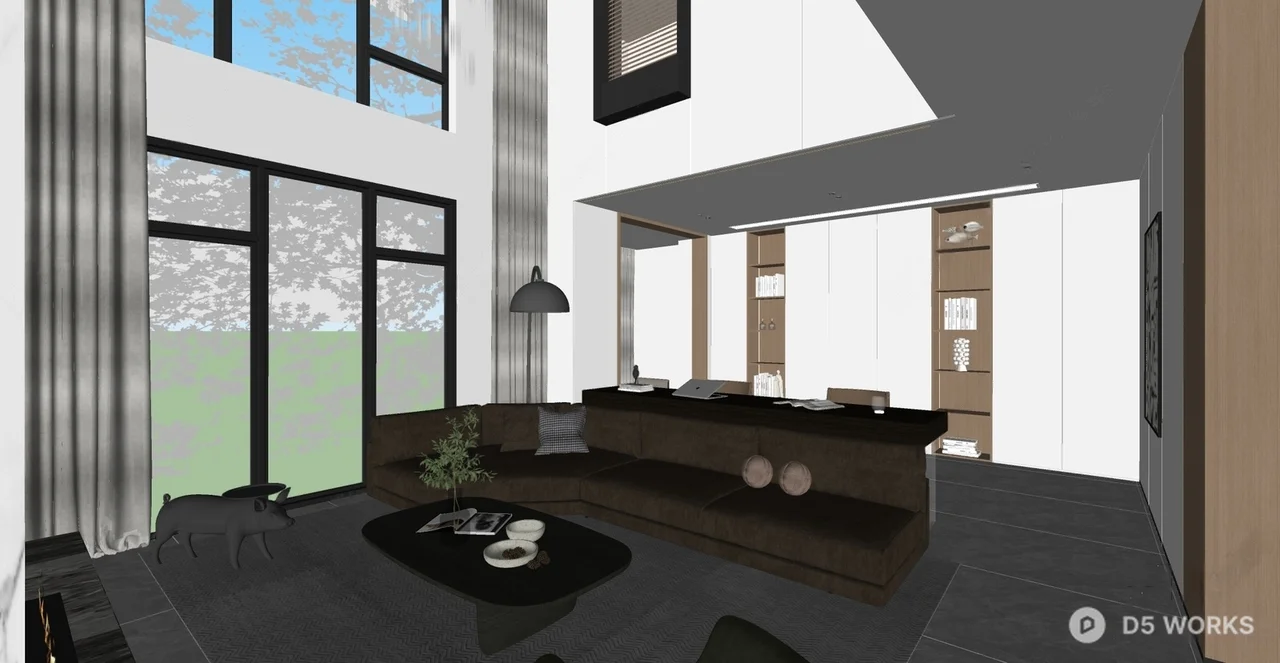 Modern Villa Living Room with Minimalist Aesthetic 3d model thumbnail 2