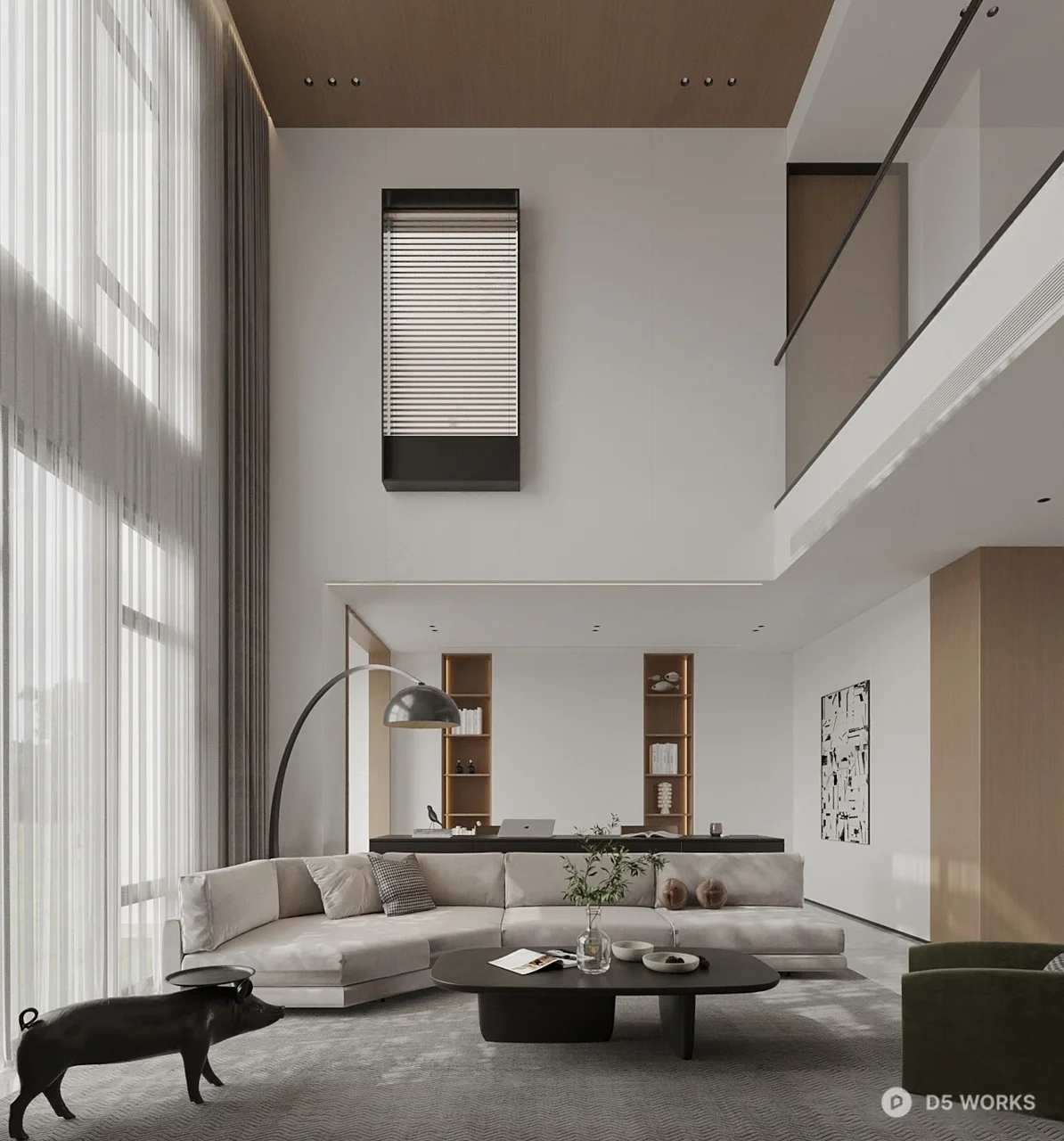 Modern Villa Living Room with Minimalist Aesthetic 3d model thumbnail 3
