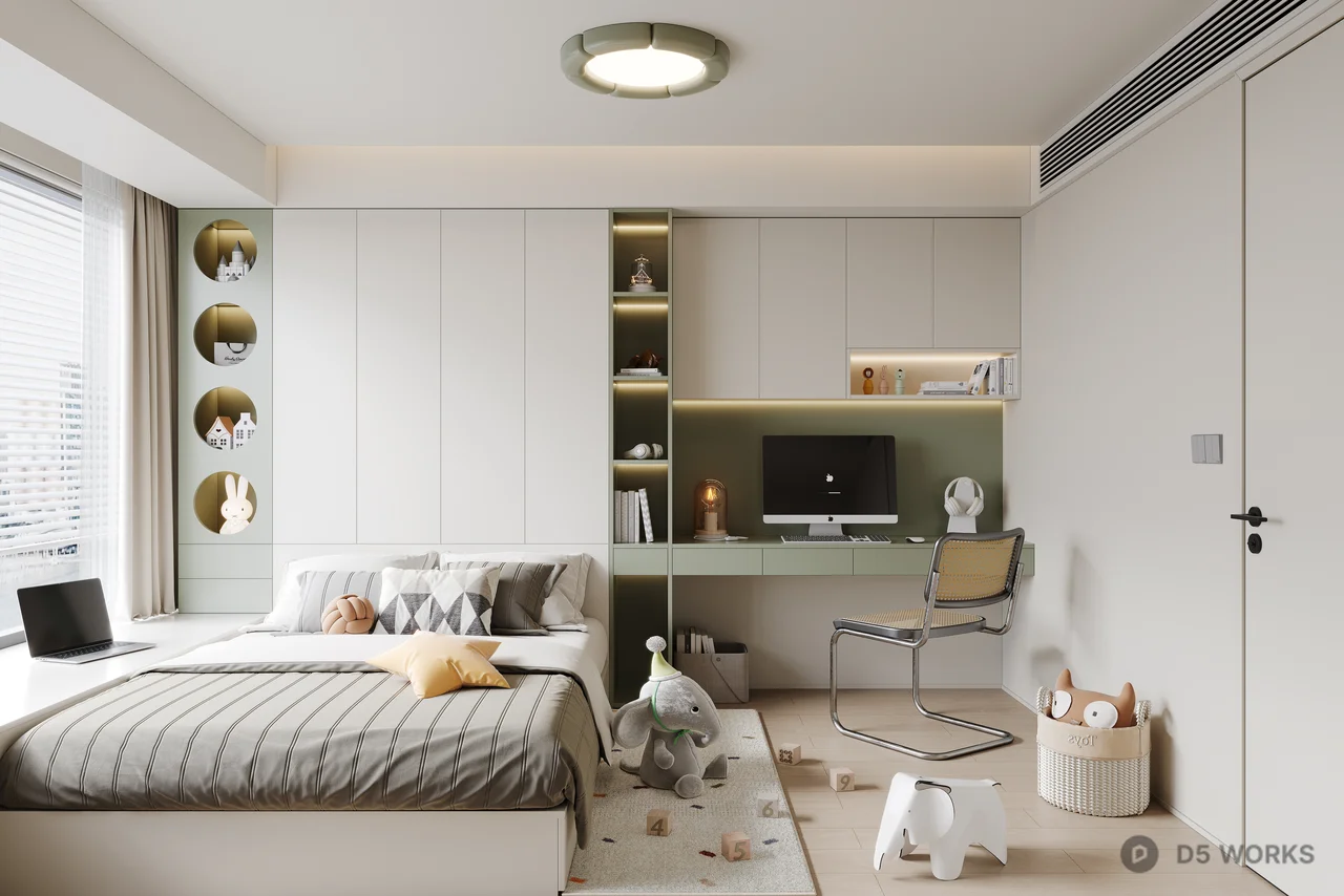 Minimalist Children Room with Study Zone 3d model - Image 1