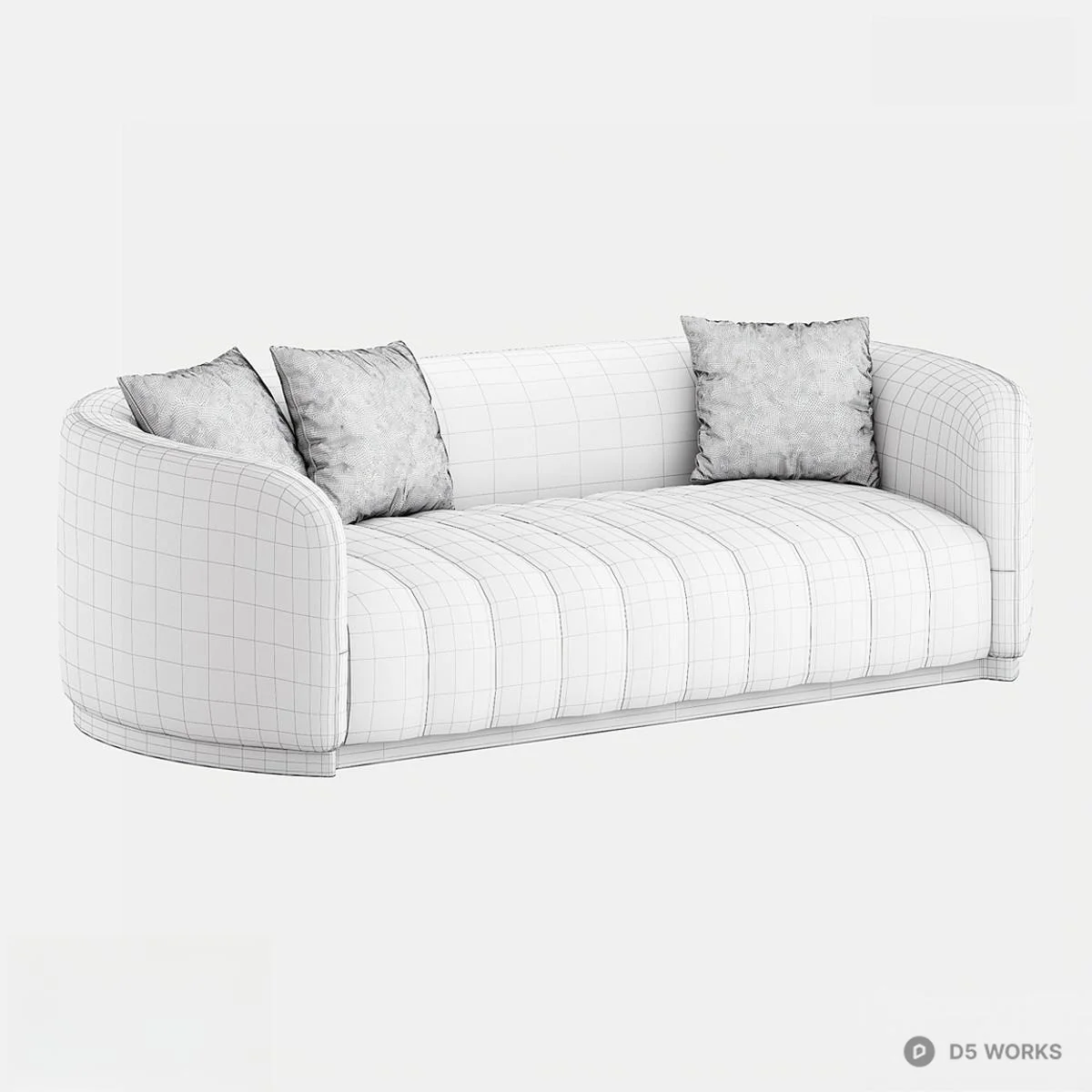 Curved White Upholstered Three Seater Sofa With Gold Trim 3d model thumbnail 2