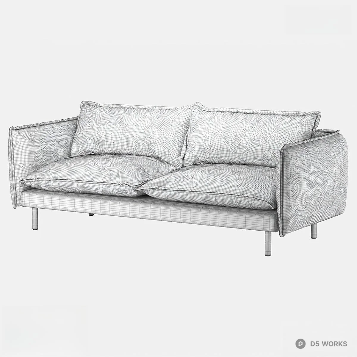 Minimalist Fabric Three Seater Sofa 3d model thumbnail 2