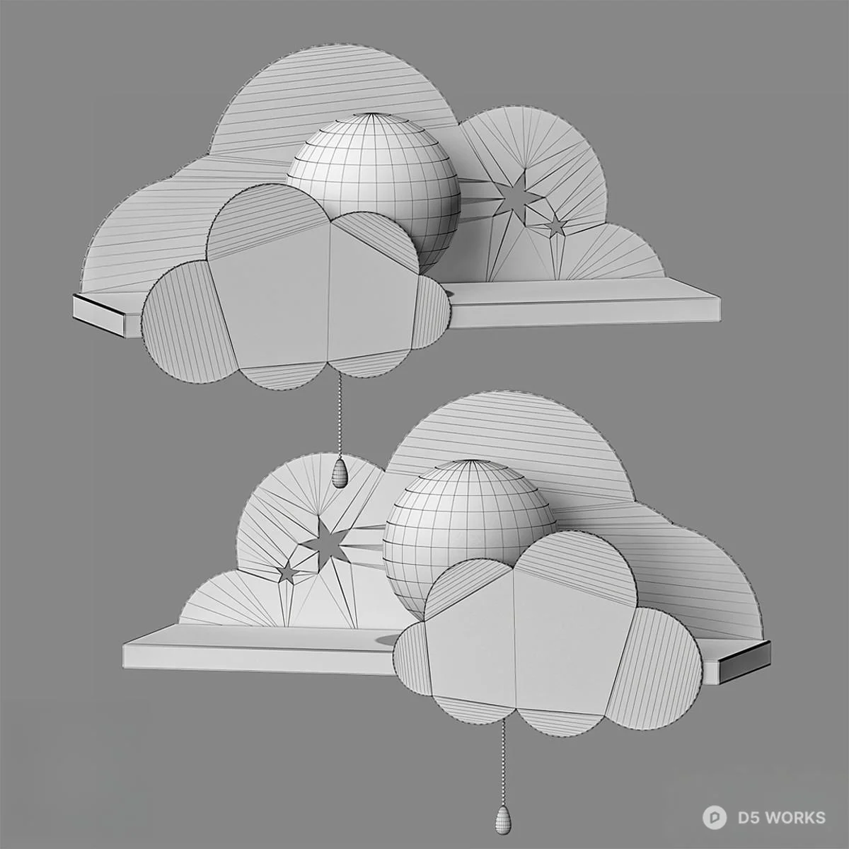 Cloud Shape Wall Lamp With Star Motif 3d model thumbnail 2